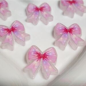 Pink Bow Beads 2 Pc Focal Bead Acrylic Beaded Pen Keychain Phone Chain Crafts